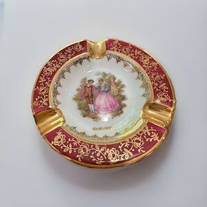 Vintage 1940's Ashtray  Limoges CHEVERNY Porclein D'Art France, Burgundy Border
